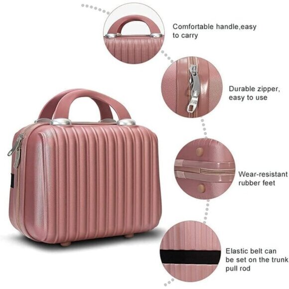 New 11In Hard Shell Makeup Travel Case, Portable Cosmetic Bag with Straps - Picture 3 of 8